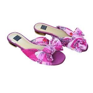 White House Black Market Liv Fiji Map Crinkle Slide Pink Floral Bow Sandals 7M